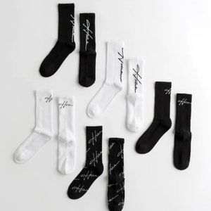 New Hollister - Logo Crew Socks - 5 Pack - One Size - Black / White